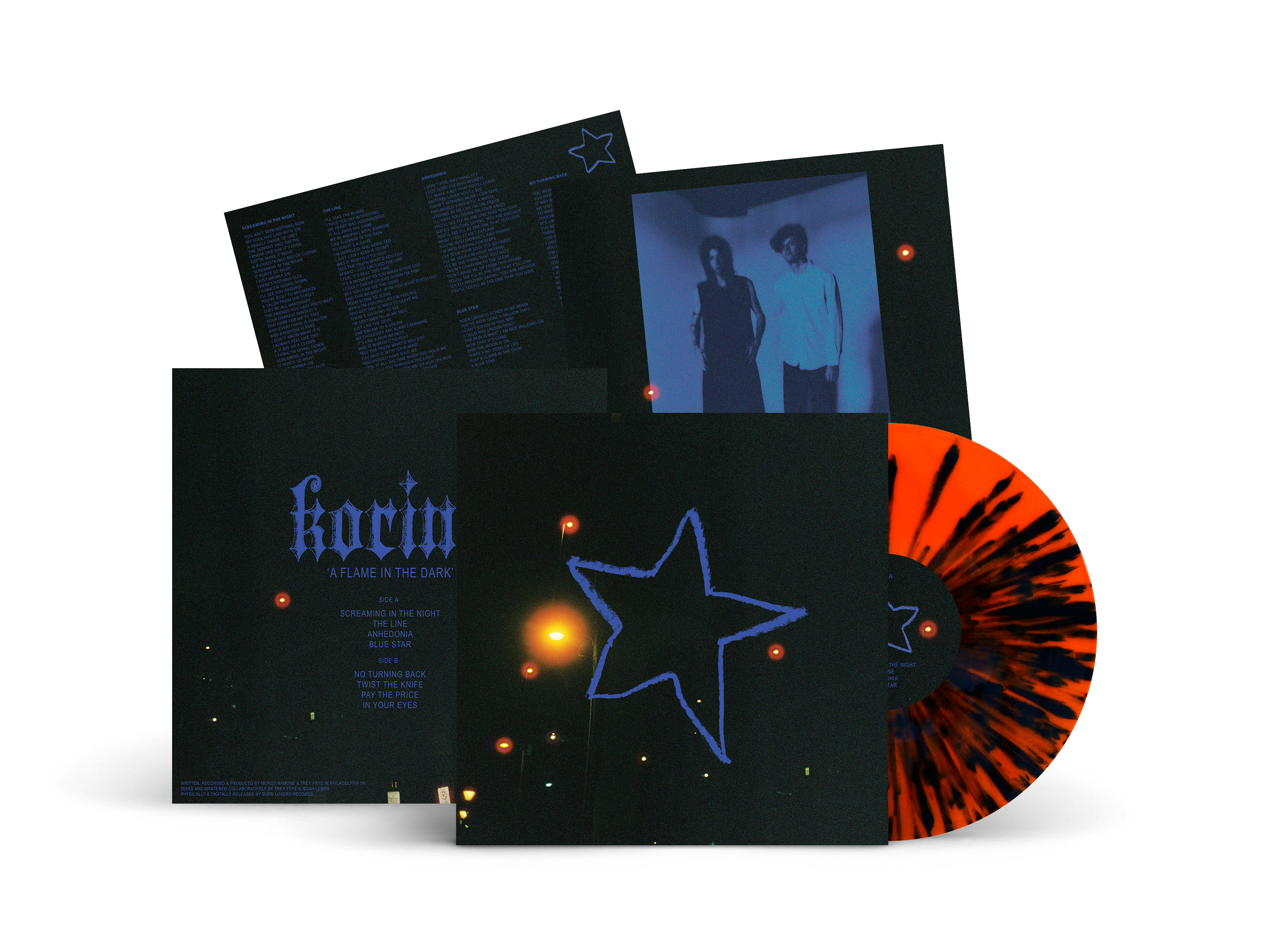 Korine - A Flame In The Dark Transparent Orange / Black Splatter
